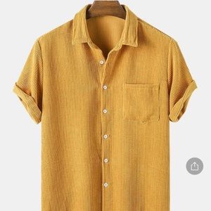 Yellow Corduroy Men's Casual Button-Down Shirt